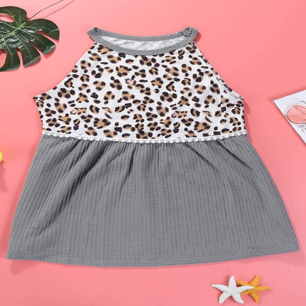 Leopard Spliced Flowy Ruched Tank - Picture 2 of 15